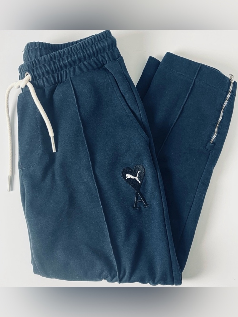 AMI Paris x Puma Navy Joggers Heart Logo Zip Ankle Track Pants Size L